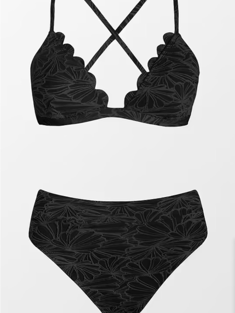 CUPSHE Women's Black Scalloped High-Waist Bikini Set M NWT - Picture 2 of 6